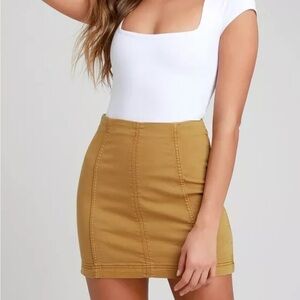 Free People Modern Femme Mustard Denim Mini Skirt Stretch Size 0